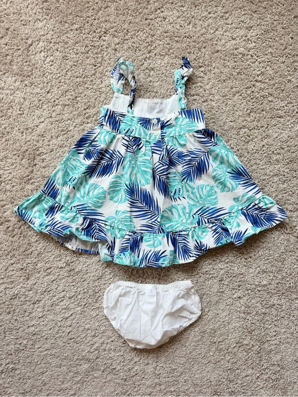 Gymboree Toddler Girl Blue Tropical Leaf Print Dress with Bloomers 18-24M